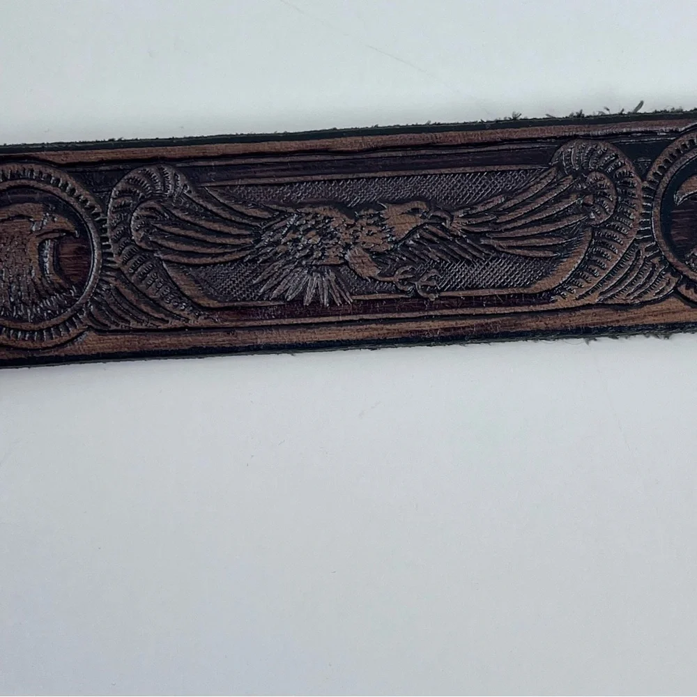 Men's Genuine Leather Hand Tooled & Embossed Eagle Themed Brown Belt Size 42